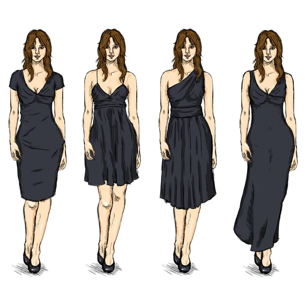 Modelos de moda en vestidos — Vector de stock