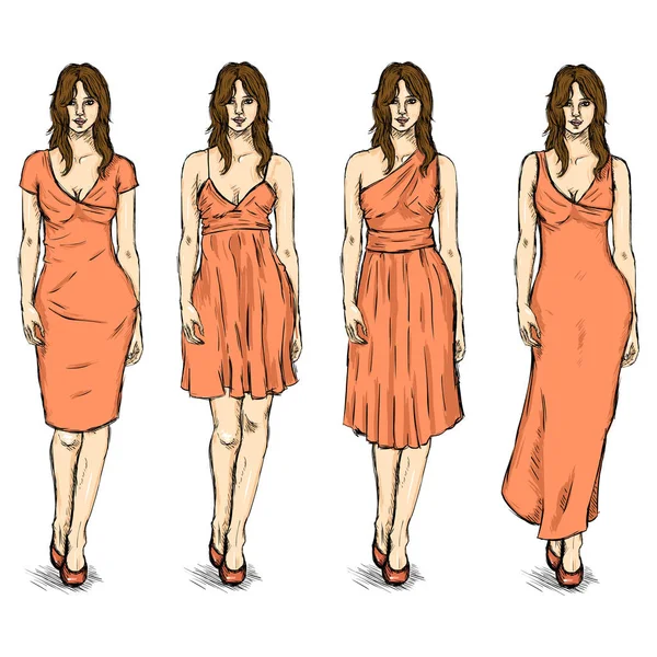 Elbiseler moda modelleri — Stok Vektör