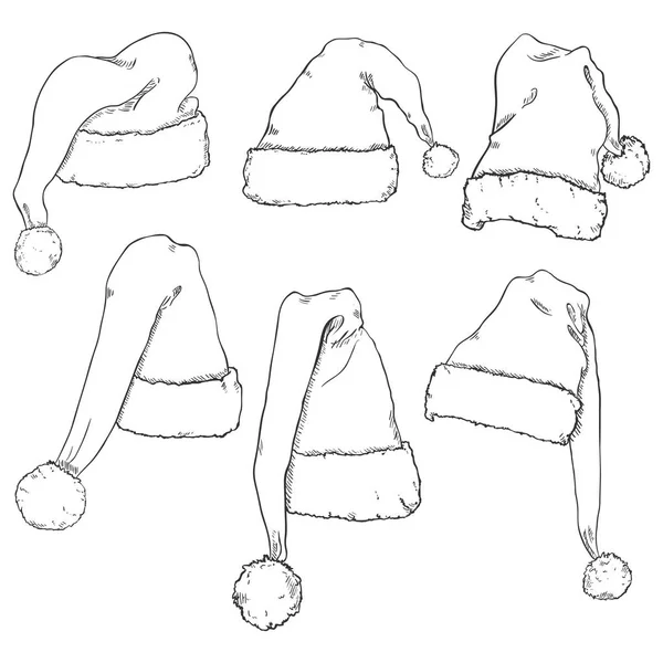 Set of Santa Claus Hats sketches — Stock Vector