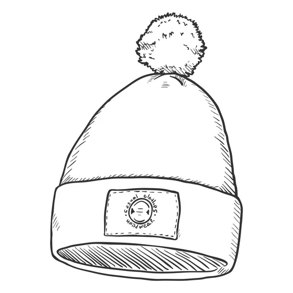 Chapéu de esboço com Pompom —  Vetores de Stock