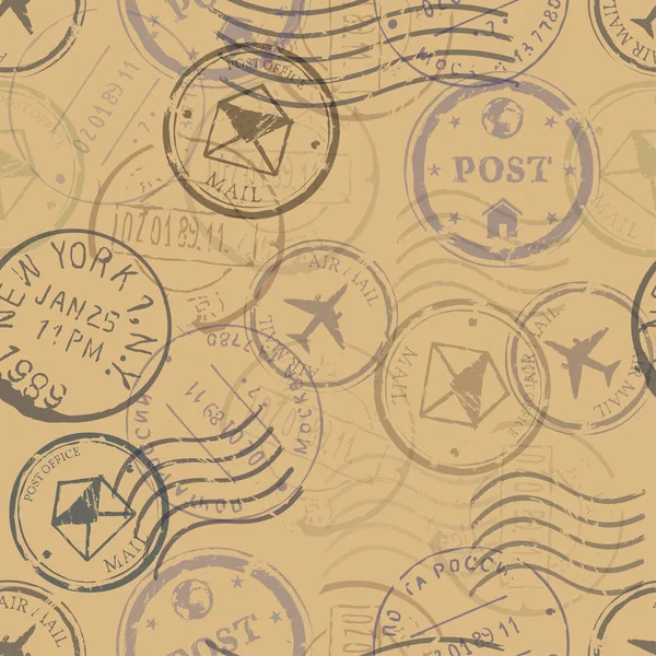 Modèle sans couture de timbres postaux — Image vectorielle