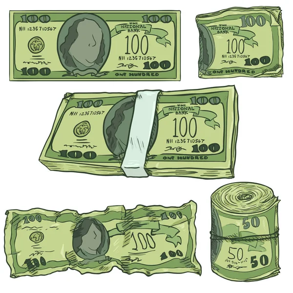 Set von Cartoon-grünen Dollarnoten — Stockvektor