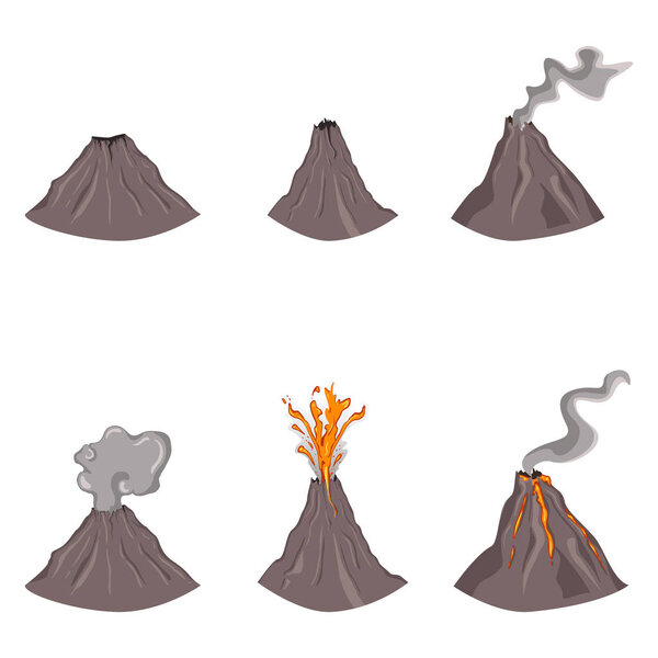 Set of flat color volcanoes