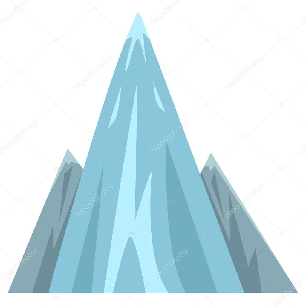 Doodle blue mountains isolated on white background, winter expedition concept