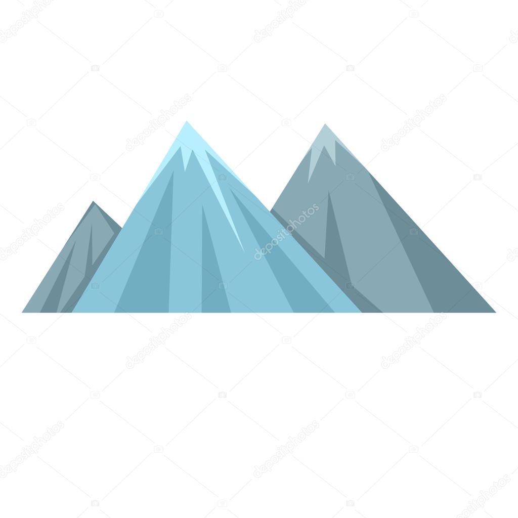 Doodle blue mountains isolated on white background, winter expedition concept