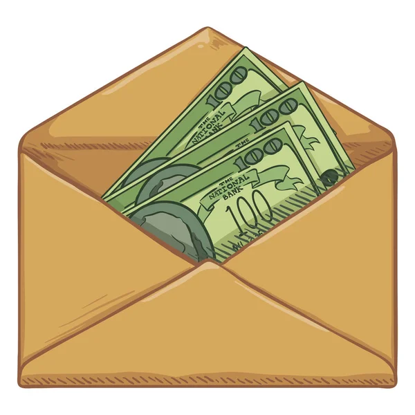 Envelope castanho em branco com notas de moeda — Vetor de Stock