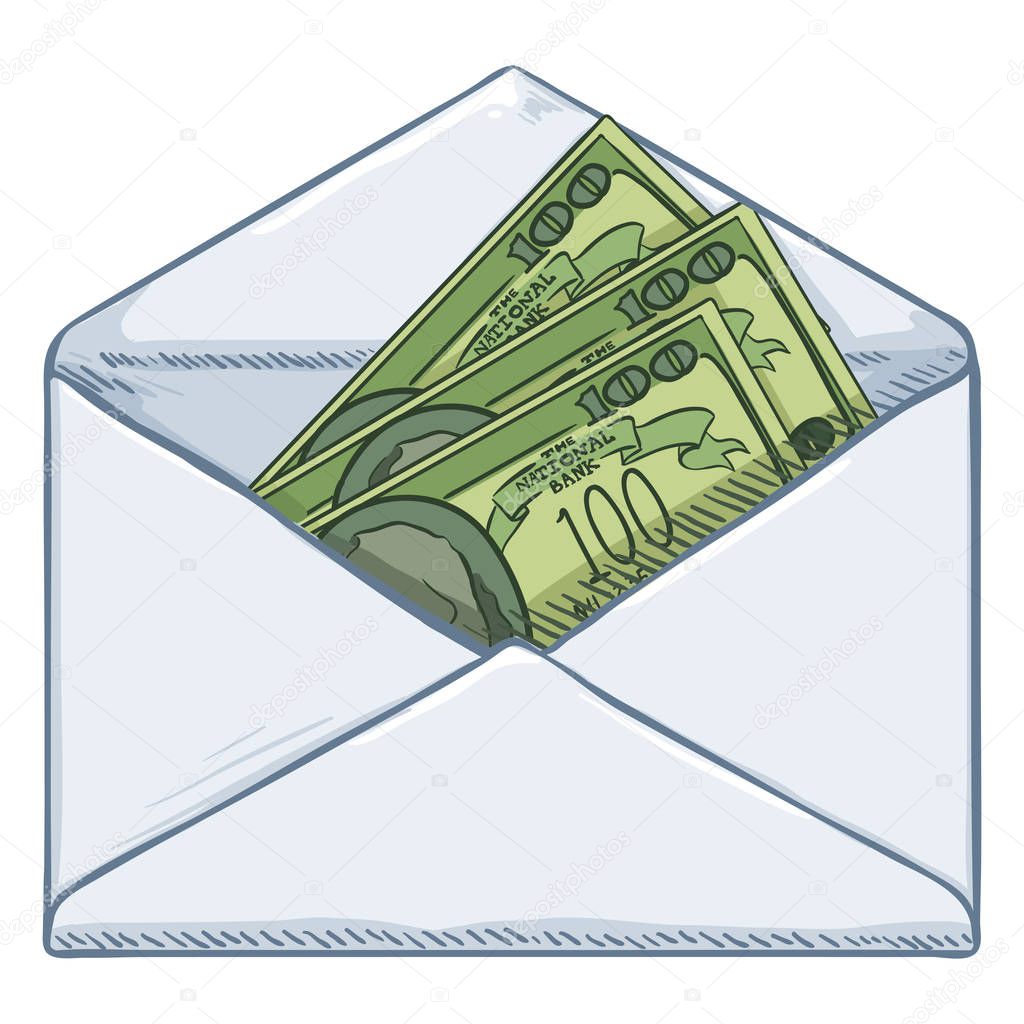 blank white envelope with currency banknotes