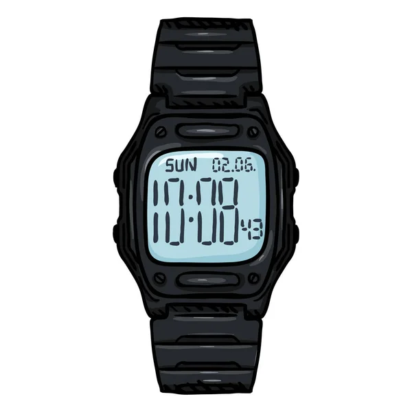 Reloj de pulsera digital negro moderno de dibujos animados — Vector de stock