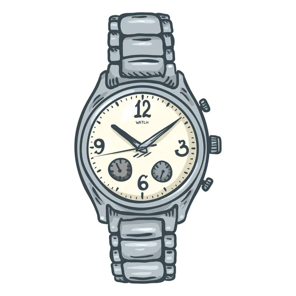 Clássico relógio de pulso masculino prata — Vetor de Stock