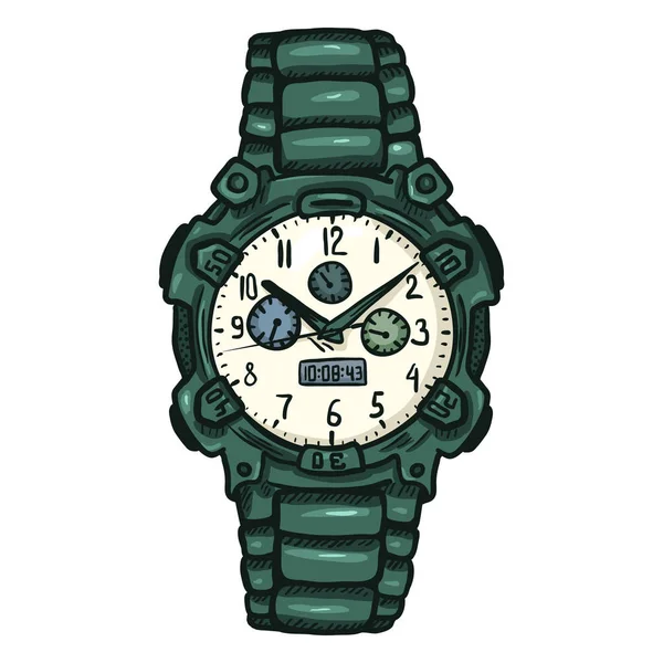 漫画緑現代男性腕時計 — ストックベクタ