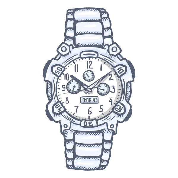 Reloj de pulsera masculino moderno blanco de dibujos animados — Archivo Imágenes Vectoriales