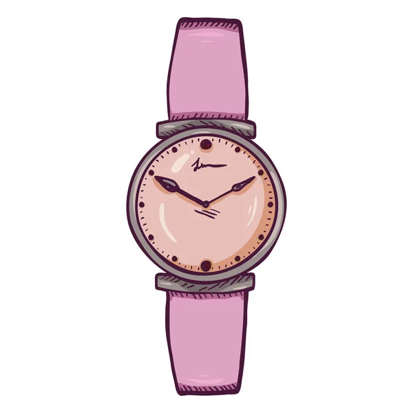 Relógio de pulso feminino com pulseira de couro rosa — Vetor de Stock