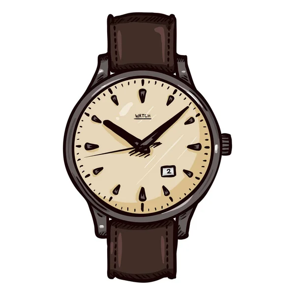 Montre-bracelet avec bracelet en cuir brun — Image vectorielle