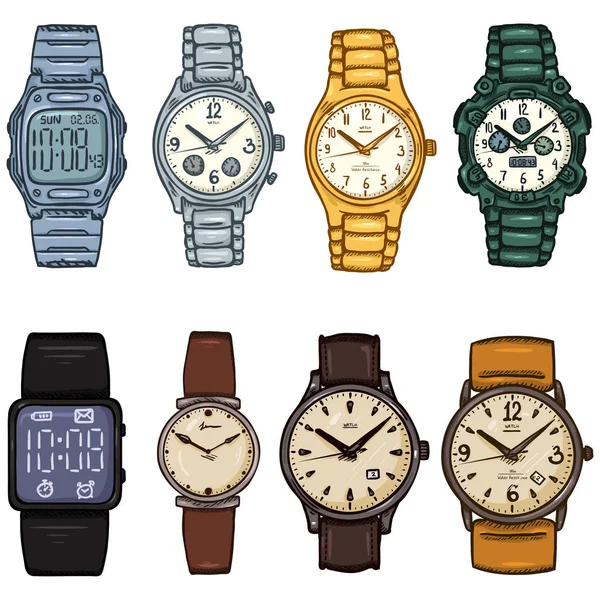 Conjunto de relógios de pulso de cor dos desenhos animados — Vetor de Stock