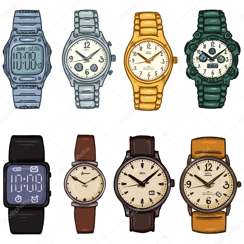 set of cartoon color wristwatches