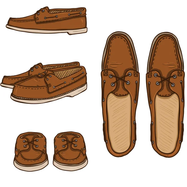 Juego de zapatos masculinos de dibujos animados Brown — Vector de stock
