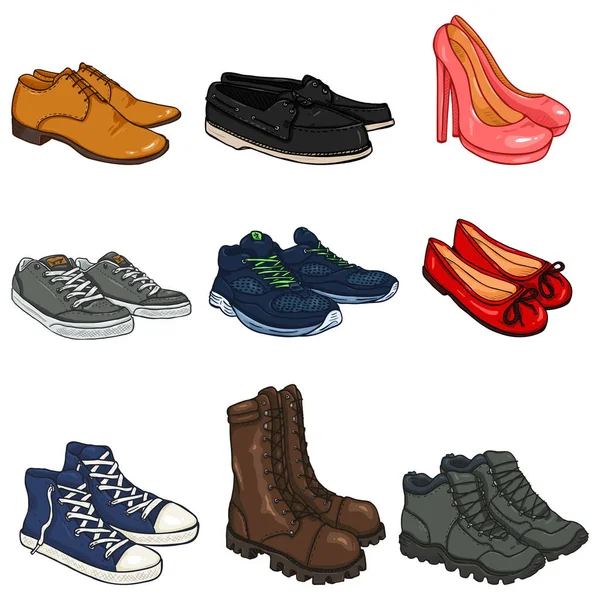 Набор предметов из мультфильма цвет обуви . — стоковый вектор