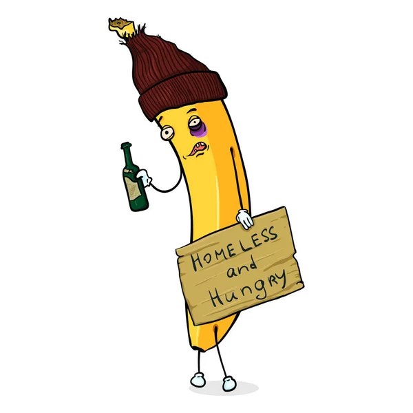 Zeichentrickfigur - obdachlose Banane — Stockvektor