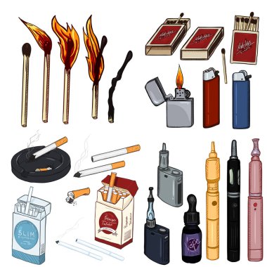 Vektör çizgi film dizi yasaktır ve Vaping öğeleri.