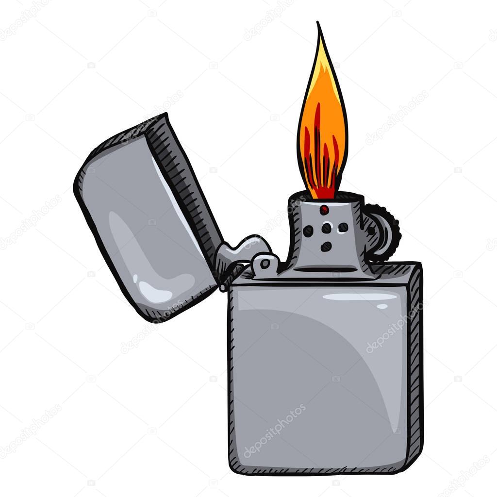 Vector Cartoon Retro Lighter with Flame