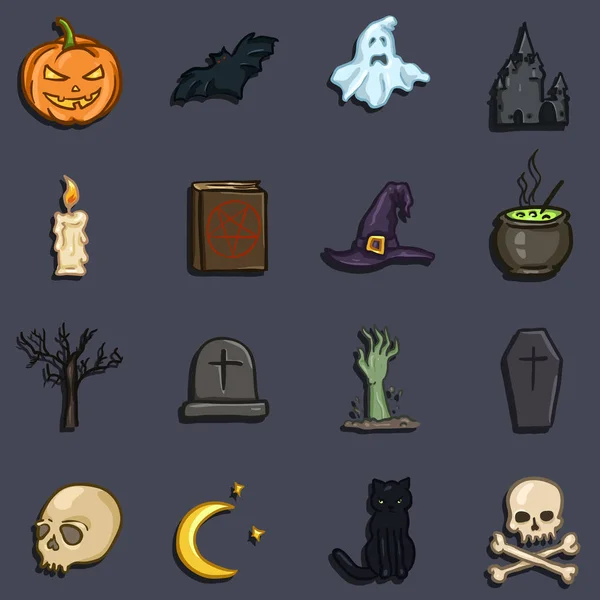 Uppsättning färg Halloween ikoner. — Stock vektor