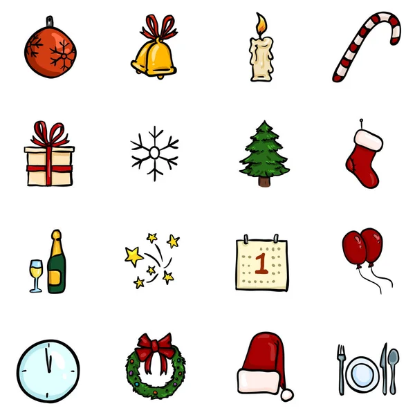 Vektor kreslené Color Doodle vánoční ikony — Stockový vektor