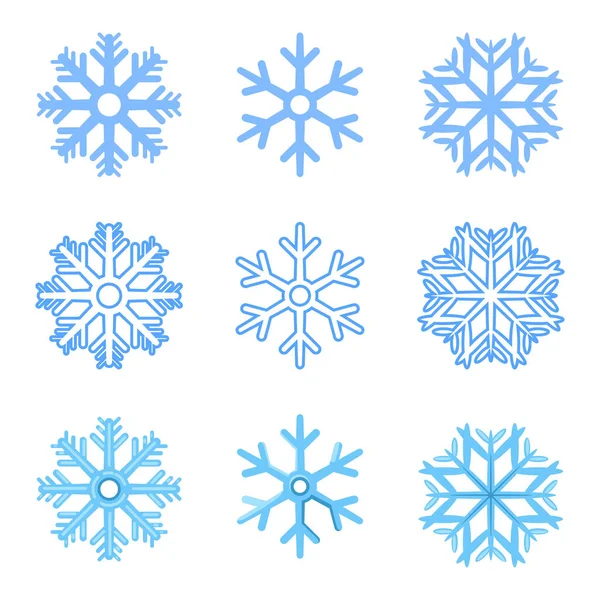 Conjunto de iconos de copos de nieve azules — Vector de stock
