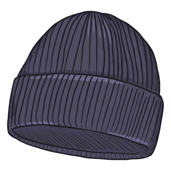 Cartoon Dark Blue Knitted Hat — Stock Vector