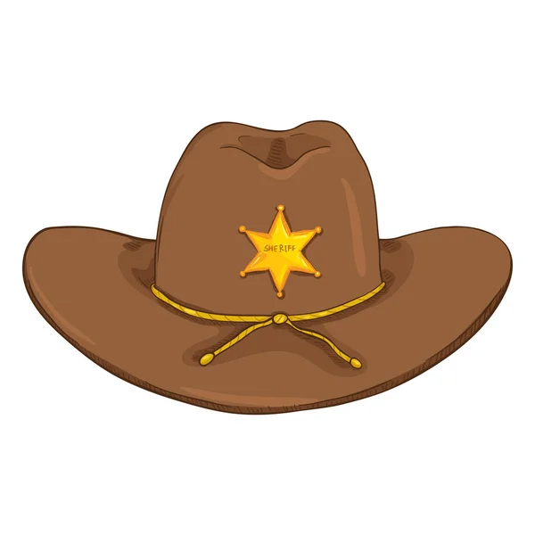 Chapéu Cowboy Xerife Dos Desenhos Animados Vetor Com Crachá Estrela —  Vetores de Stock