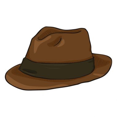 Vektör karikatür kahverengi Fedora şapka siyah kurdele ile. Vintage şapkalar.