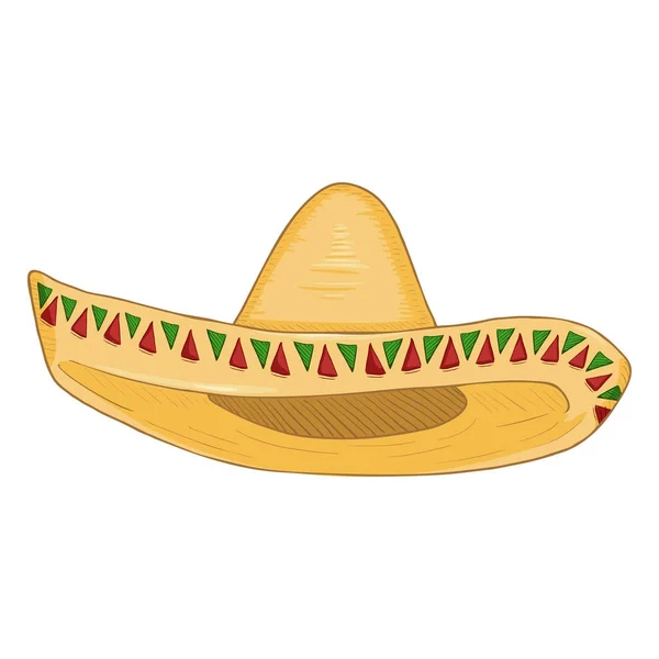 Vector Cartoon Tradicional Sombrero Mexicano Paja Amarilla Clásica Sombrero — Archivo Imágenes Vectoriales
