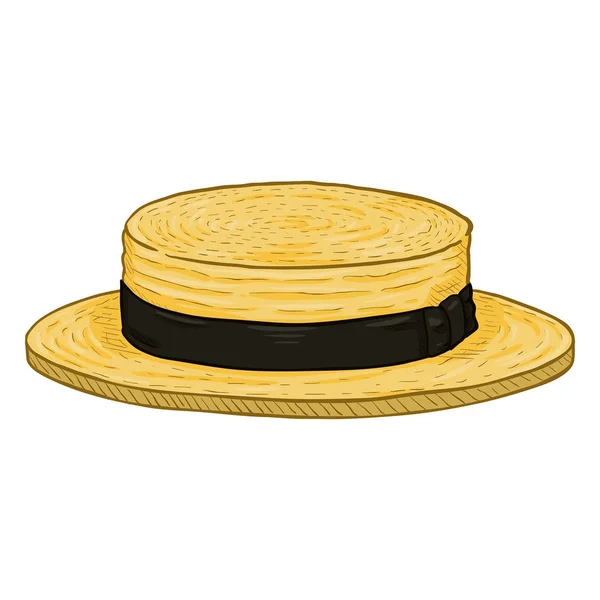 Chapeau Paille Kanotie Jaune Dessin Animé Vectoriel Avec Ruban Balck — Image vectorielle