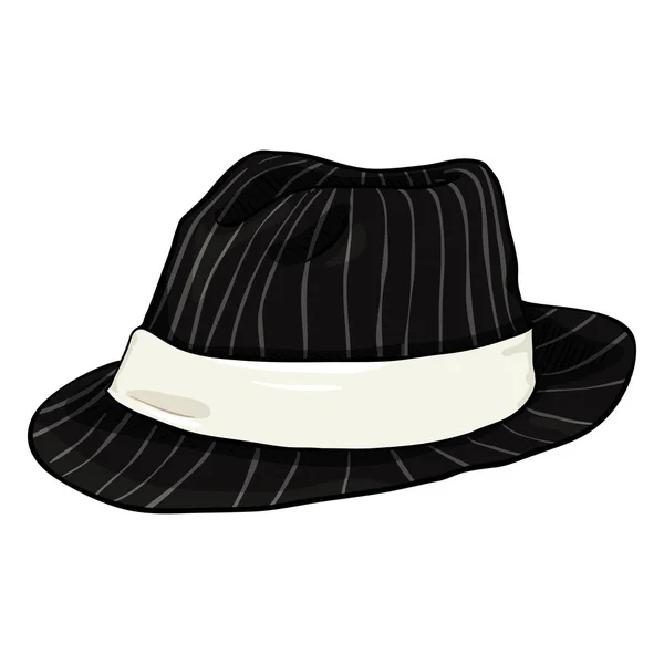 Chapeau Fedora Noir Dessin Animé Vectoriel Avec Rayures Grises Ruban — Image vectorielle