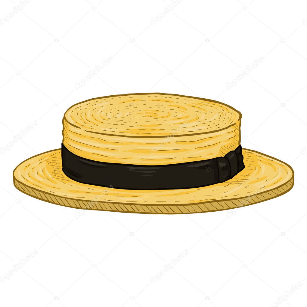 Vector Cartoon Yellow Kanotie Straw Hat with Balck Ribbon