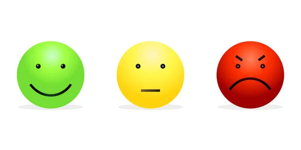 Vektör Set Suratlar Yeşil Mutlu Sarı Sakin Kırmızı Öfkeli Duyguların — Stok Vektör