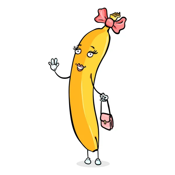 Personagem Desenho Animado Vetorial Banana Menina Amarela Com Saco Rosa — Vetor de Stock