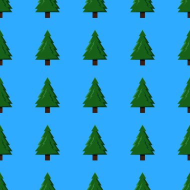 Vektör sorunsuz arka plan - mavi zemin üzerinde renk çam ağaçları şekli