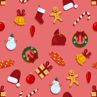 Pembe bir arka plan üzerinde renkli Noel simgelerin vektör Seamless Modeli