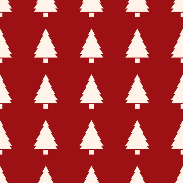 矢量无缝背景 红色背景下的白松树图案 — 图库矢量图片