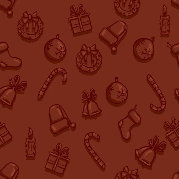 Noel Simgeler Vektör Çikolata Dikişsiz Desen Arka Plan — Stok Vektör