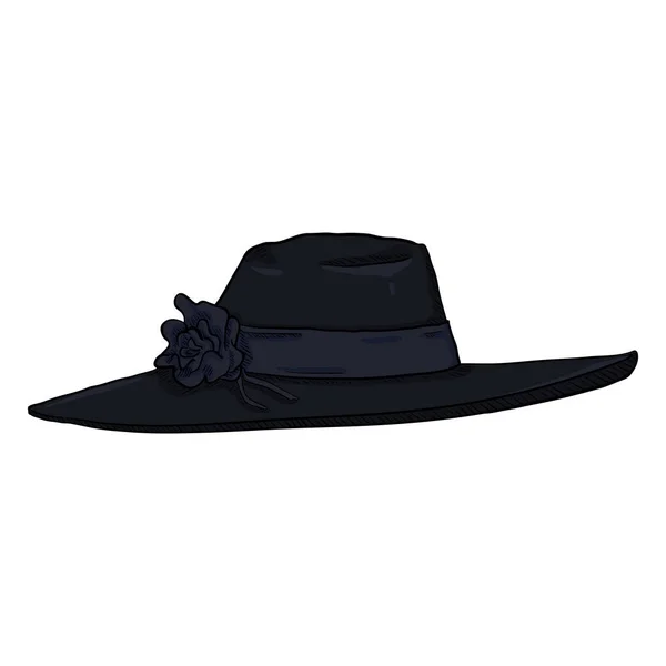 Vista Frontal Cartoon Negro Elegancia Sombrero Femenino — Vector de stock