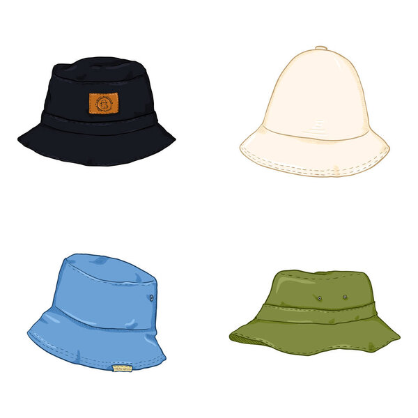 Set of Cartoon Hip-hop Style Color Bucket Hats