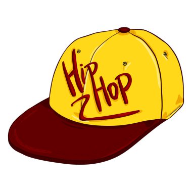 Side View of Cartoon Retro Yellow Baseball Cap with Flat Red Peak clipart