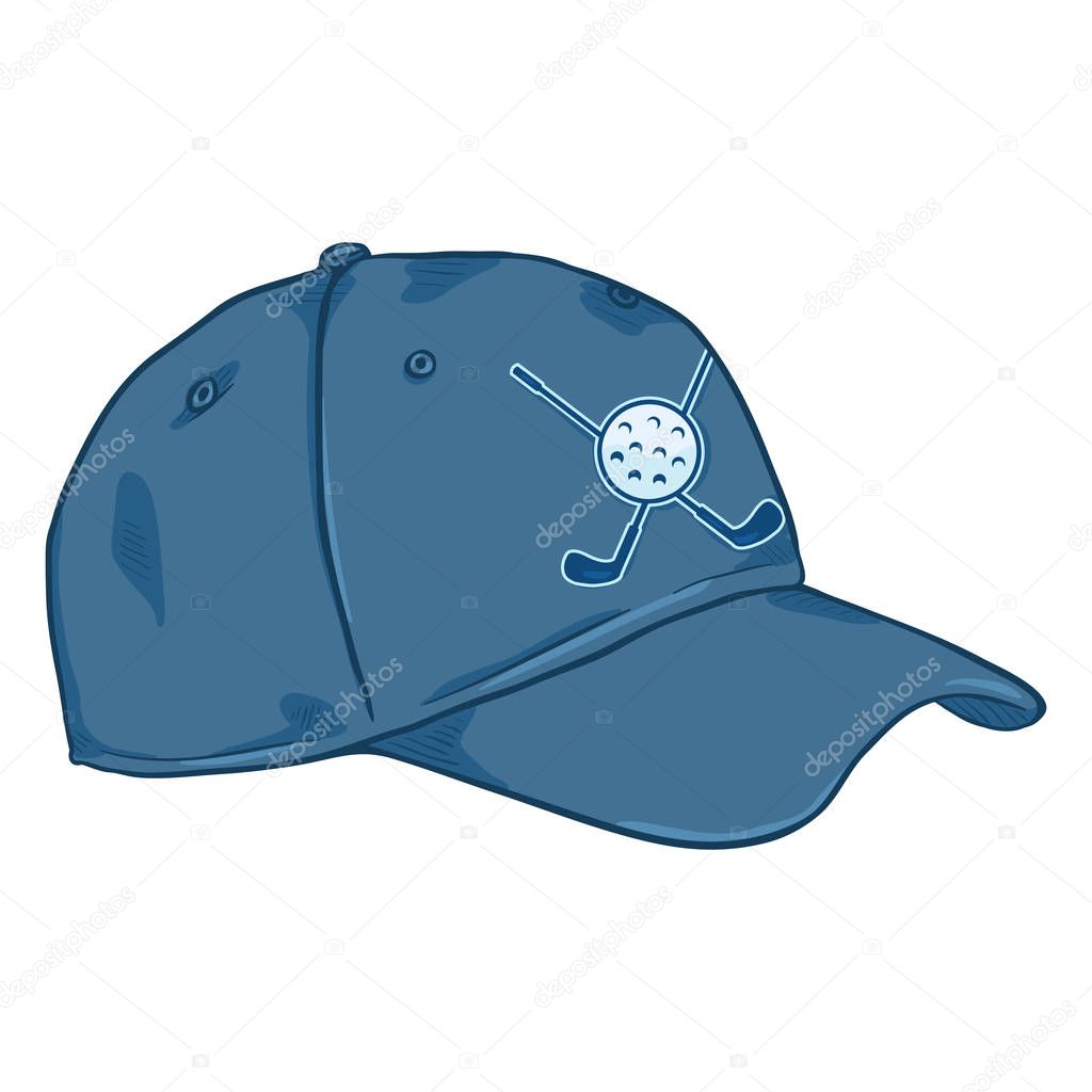 Side View of Cartoon Classic Blue Baseball Cap with Golf Logo
