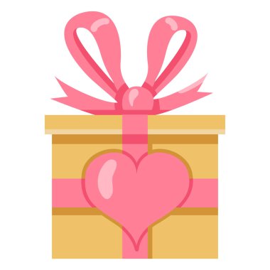 Vektör renk Sevgililer gün Giftbox simgesi pembe kurdele andheart işareti ile