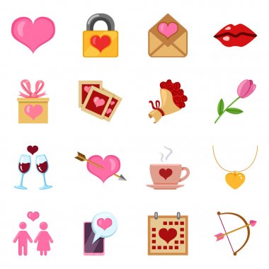 Sevgililer günü için renk sevgi ve düğün simgeler vektör Set