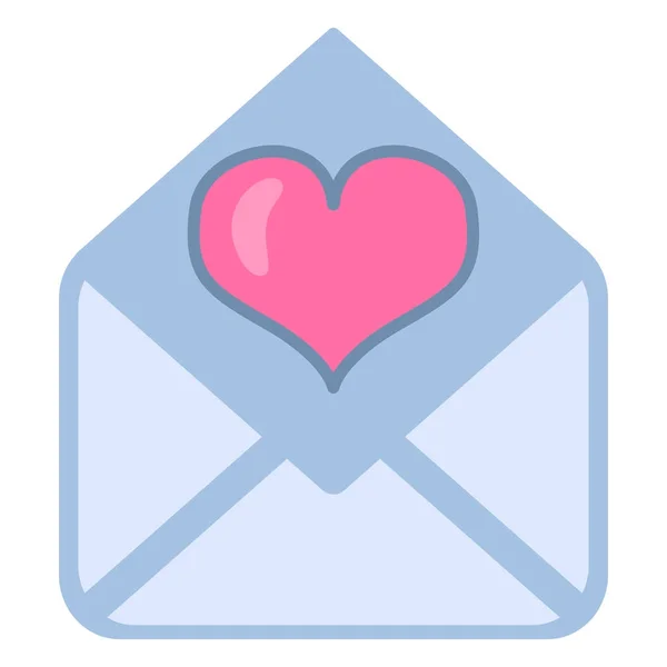 Vector Color Icono Plano Sobre Postal Azul Abierto Con Corazón — Vector de stock