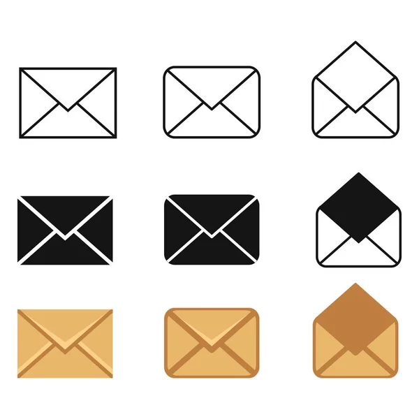 Vector Set Different Styles Postal Envelope Icons — Stock Vector