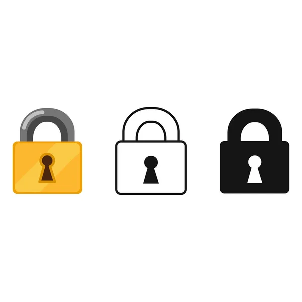 Vector Set Color Line Silhouette Padlock Icons — Stock Vector