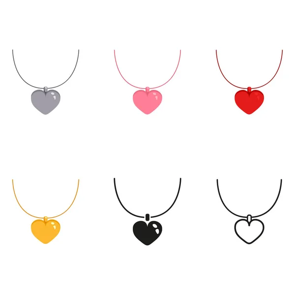 Vector Set Color Silhouette Line Love Necklace Icons — Stock Vector